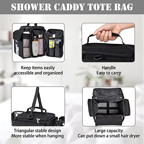 tingroun Shower Caddy Tote Bag, Large Capacity Portable Shower Bath Bag for College Student Travel Hanging Toiletry Home Organizer (Black)