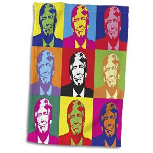 3drose towel, image of collage of nine trump faces in abstract colors