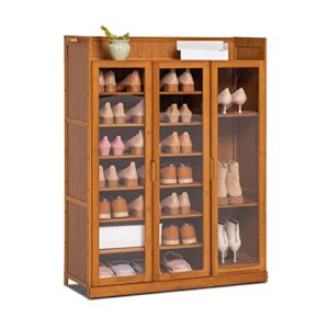 monibloom 9 tier shoe cabinet with acrylic doors & tall compartments for boots shoes rack organizer for 24-28 pairs entryway living room, brown