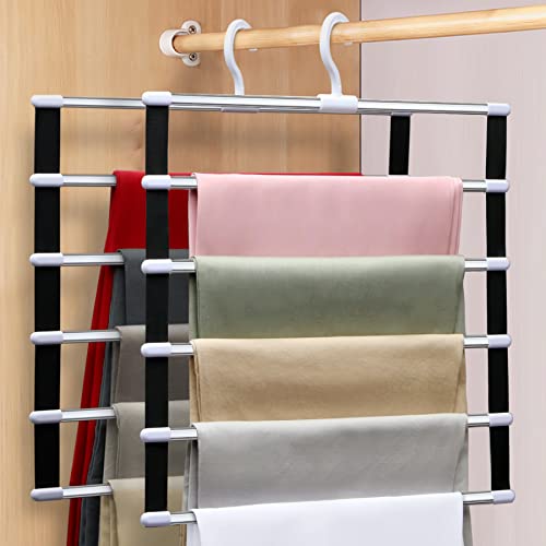 2 Pack Pants-Hangers-Space-Saving,Al Alloy-Closet-Organizers-and-Storage,Folding Non-Slip-Closet-Organizer-Clothes-Organization-and-Storage Jeans Trousers Scarf Hangers,College-Dorm-Room-Essentials