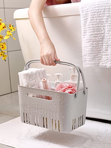 3 Packs Portable Plastic Storage Baskets,Eyluck Plastic Organizer Storage Baskets with Handles,Shower Caddy Basket Organizer Bins for Kitchen Bathroom-11 x 7.7 x 6.2 Inch ,Grey