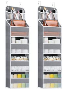 wakaye 2 pack 5-shelf over the door organizer - hanging storage door organizer with 4 foldable big pocket storage,anti tilt closet door organizer for pantry,bathroom,bedroom,kitchen