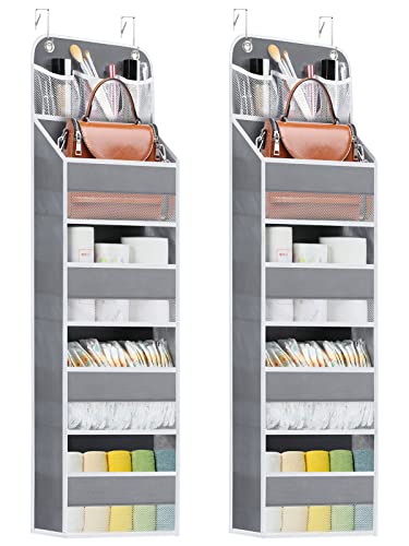 Wakaye 2 Pack 5-Shelf Over the Door Organizer - Hanging Storage Door Organizer with 4 Foldable Big Pocket Storage,Anti Tilt Closet Door Organizer for Pantry,Bathroom,Bedroom,Kitchen