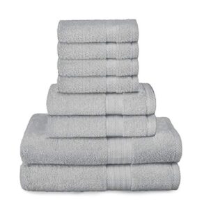 glamburg ultra soft 8 piece towel set - 100% pure ring spun cotton, contains 2 oversized bath towels 27x54, 2 hand towels 16x28, 4 wash cloths 13x13 - ideal for everyday use, hotel & spa - light grey