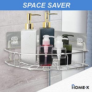 Home-X Stainless-Steel Corner Shelves for Shower Wall, in-Shower Organizer, Adhesive Shower Corner Shelves, Set of 2, 8 ¾” L x 8 ¾” W x 3 ¼” H, Stainless Steel