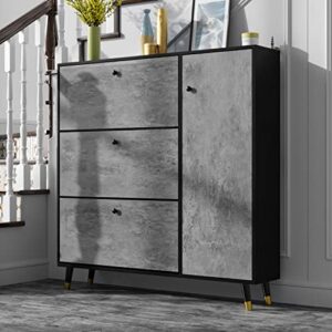 didugo shoe cabinet shoe storage organizer with 3 flip drawers & locker, shoe storage cabinet with wooden legs, for entryway rustic grey and dark grey (47.2”w x 9.3”d x 47.2”h)