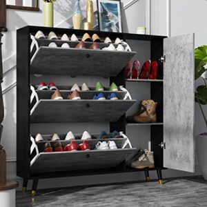 DiDuGo Shoe Cabinet Shoe Storage Organizer with 3 Flip Drawers & Locker, Shoe Storage Cabinet with Wooden Legs, for Entryway Rustic Grey and Dark Grey (47.2”W x 9.3”D x 47.2”H)