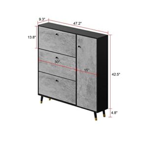 DiDuGo Shoe Cabinet Shoe Storage Organizer with 3 Flip Drawers & Locker, Shoe Storage Cabinet with Wooden Legs, for Entryway Rustic Grey and Dark Grey (47.2”W x 9.3”D x 47.2”H)