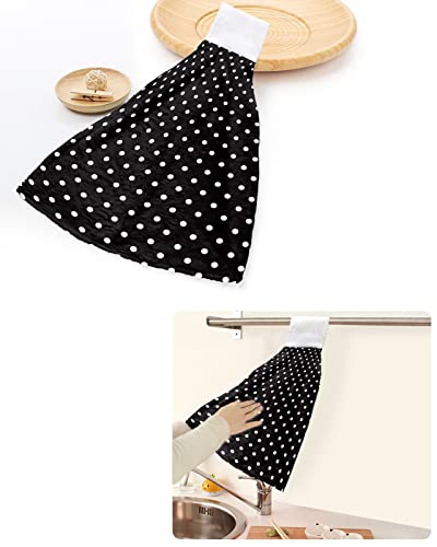 CyCoShower Hanging Hand Towels Kitchen Towel Simple White and Black Polka Dot Bathroom Hand Towels with Loop Tie Towels Soft,Absorbent Tea Bar Towels,1pc