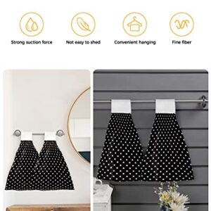 CyCoShower Hanging Hand Towels Kitchen Towel Simple White and Black Polka Dot Bathroom Hand Towels with Loop Tie Towels Soft,Absorbent Tea Bar Towels,1pc