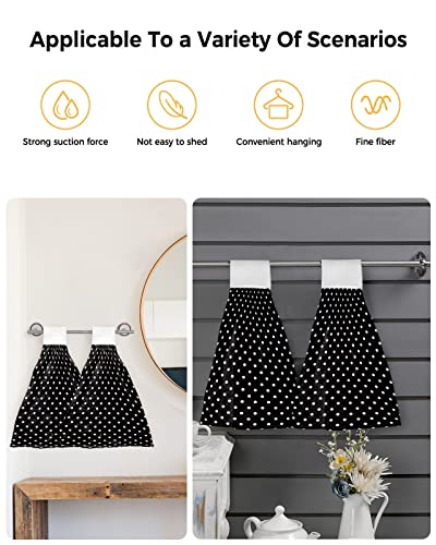 CyCoShower Hanging Hand Towels Kitchen Towel Simple White and Black Polka Dot Bathroom Hand Towels with Loop Tie Towels Soft,Absorbent Tea Bar Towels,1pc