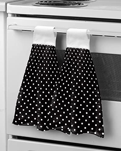 CyCoShower Hanging Hand Towels Kitchen Towel Simple White and Black Polka Dot Bathroom Hand Towels with Loop Tie Towels Soft,Absorbent Tea Bar Towels,1pc