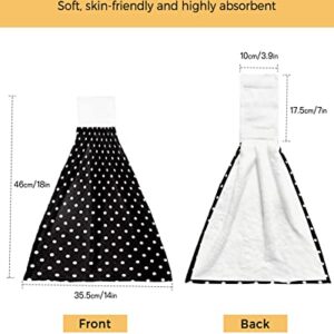 CyCoShower Hanging Hand Towels Kitchen Towel Simple White and Black Polka Dot Bathroom Hand Towels with Loop Tie Towels Soft,Absorbent Tea Bar Towels,1pc