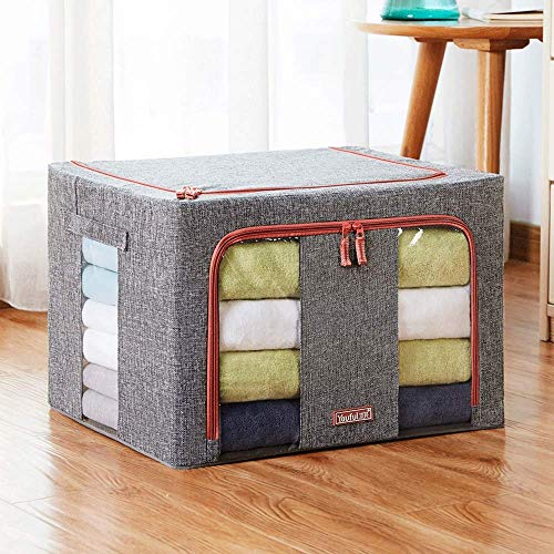 BOLLAER Flodable Storage Box, Oxford Cloth Steel Frame Shelf Storage Bag Quilt Clothing Blanket Container Organizer See-Through Window Double Zipper (100L)