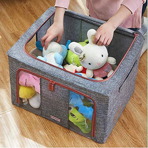 BOLLAER Flodable Storage Box, Oxford Cloth Steel Frame Shelf Storage Bag Quilt Clothing Blanket Container Organizer See-Through Window Double Zipper (100L)