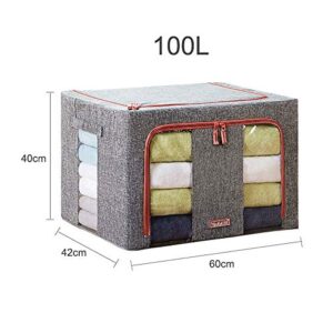 BOLLAER Flodable Storage Box, Oxford Cloth Steel Frame Shelf Storage Bag Quilt Clothing Blanket Container Organizer See-Through Window Double Zipper (100L)