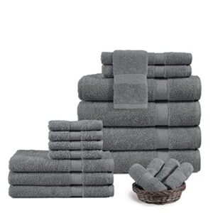 LANE LINEN Cotton Bath Towels for Bathroom Set-18 PC Bathroom Towels Set-4 Bath Towels, 6 Hand Towels for Bathroom, 8 Wash Cloths for Your Body, Soft Turkish Towel Sets for Bathroom - Space Grey