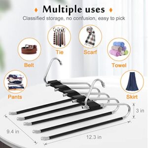 Loretoy 2 Pack Pants Hangers Space Saving, Anti-Slip Multi-Functional Pants Rack, Thickened Stainless Steel Tube with 10 Metal Clips, Two Hanging Modes Suitable for Jeans Trousers Skirts Scarf-Black