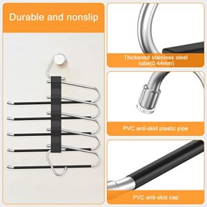 Loretoy 2 Pack Pants Hangers Space Saving, Anti-Slip Multi-Functional Pants Rack, Thickened Stainless Steel Tube with 10 Metal Clips, Two Hanging Modes Suitable for Jeans Trousers Skirts Scarf-Black
