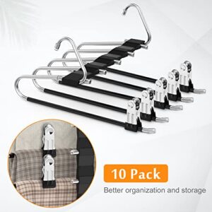 Loretoy 2 Pack Pants Hangers Space Saving, Anti-Slip Multi-Functional Pants Rack, Thickened Stainless Steel Tube with 10 Metal Clips, Two Hanging Modes Suitable for Jeans Trousers Skirts Scarf-Black