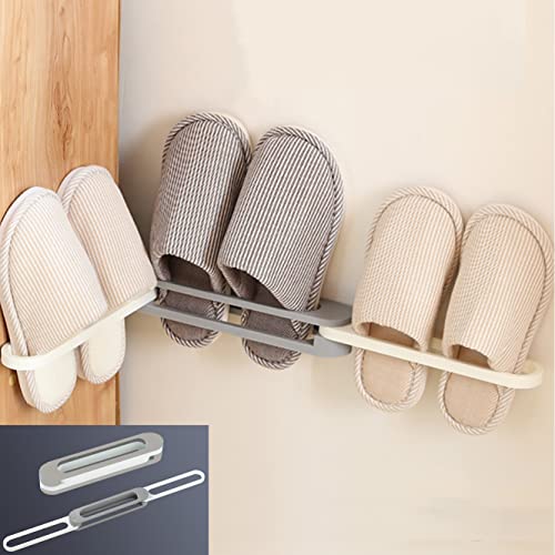 CARURLIFF Wall Mounted Shoe Rack Organizer for Bathroom, Over the Door 3 in 1 Foldable Slipper Rack (Grey)