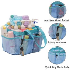 Darunyar Mesh Shower Caddy Tote for College Dorm Room Essentials, Hanging Large Portable Shower Tote Bag Toiletry Organizer with Key Hook for Bathroom Accessories(blue)