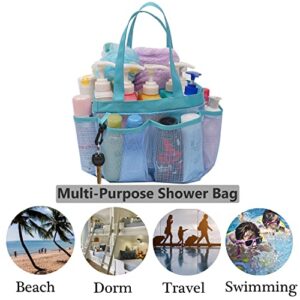 Darunyar Mesh Shower Caddy Tote for College Dorm Room Essentials, Hanging Large Portable Shower Tote Bag Toiletry Organizer with Key Hook for Bathroom Accessories(blue)
