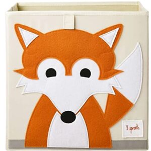 3 Sprouts, 13inch x 13inch x 13inch Cube Storage, Pack of 2 (Racoon and Fox)