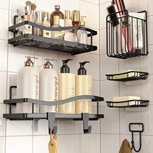 auotto 6-pack shower organizer, large capacity shower caddy, stainless steel bathroom organizer, no drilling & large space & rustproof & strong adhesive, shower shelf bathroom shelves storage, black
