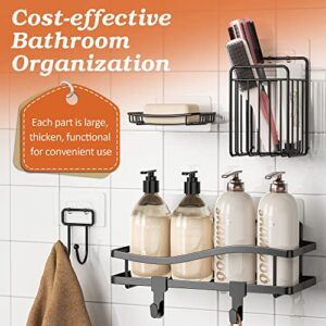 AUOTTO 6-Pack Shower Organizer, Large Capacity Shower Caddy, Stainless Steel Bathroom Organizer, No Drilling & Large Space & Rustproof & Strong Adhesive, Shower Shelf Bathroom Shelves Storage, Black