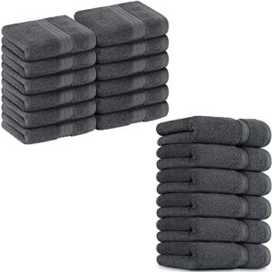utopia towels premium bundle - cotton washcloths greyk (12x12 inches) pack of 12 with grey hand towels 600 gsm (16 x 28 inches), pack of 6
