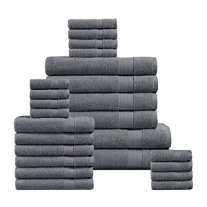 lane linen 24 piece towels for bathroom - 100% cotton oversized bath quick dry spa 2 extra large sheet 4 towel 6 hand 8 wash cloths fingertip cool grey