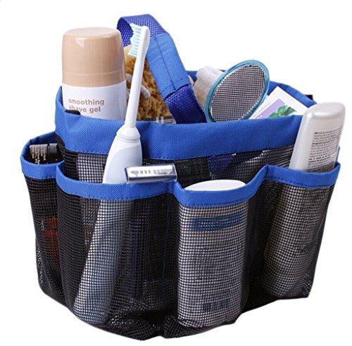 eoocvt Mesh Shower Caddy, 8 Pockets Quick Dry Hanging Toiletry Tote Bag for Bathroom Shower Organizer Accessories (Blue)