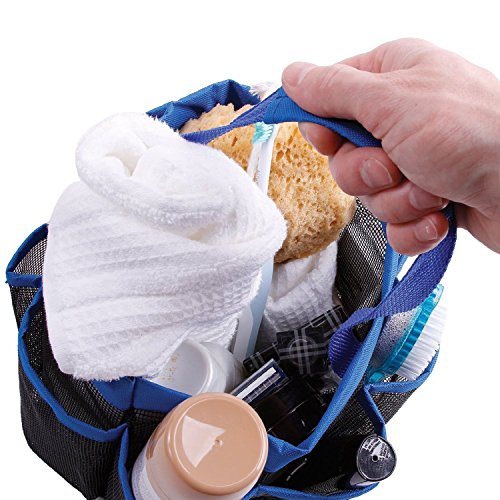 eoocvt Mesh Shower Caddy, 8 Pockets Quick Dry Hanging Toiletry Tote Bag for Bathroom Shower Organizer Accessories (Blue)