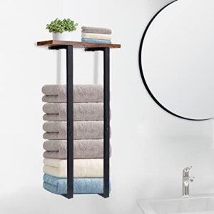 towel rack with wooden shelf - metal towel racks for bathroom wall mounted, durable wall towel holder for rolled towels bath towel washcloths spa small hand towels