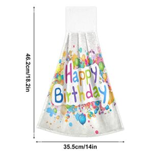 Kigai Happy Birthday Hanging Tie Towels Set of 2, Absorbent Hand Towels Tea Bar Dish Dry Towels for Kitchen Bathroom Home Decor, 14 x 18 Inch