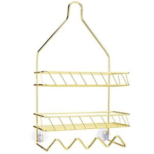 mygift brass plated metal shower caddy over shower head hanging bathroom organizer rack with suction cup