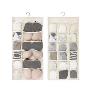 closet hanging organizer with mesh pockets & rotating metal hanger,dual sided wall shelf wardrobe storage bags,oxford cloth space saver bag for bra underwear underpants socks(white,30 pocket)