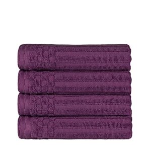 superior cotton 4-piece solid and ribbed hand towel set, hand towels- 16" x 28", plum