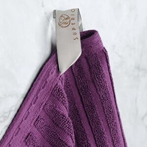 SUPERIOR Cotton 4-Piece Solid and Ribbed Hand Towel Set, Hand Towels- 16" x 28", Plum