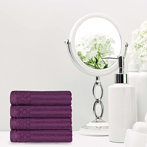 SUPERIOR Cotton 4-Piece Solid and Ribbed Hand Towel Set, Hand Towels- 16" x 28", Plum