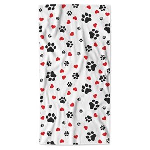 aoyego cute colorful paw print bath towels lovely puppy animal dog cat footprint red hearts kitchen hand towels bathroom decor soft beach microfiber hair towels 15x30 inch