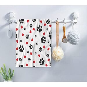 AOYEGO Cute Colorful Paw Print Bath Towels Lovely Puppy Animal Dog Cat Footprint Red Hearts Kitchen Hand Towels Bathroom Decor Soft Beach Microfiber Hair Towels 15x30 Inch