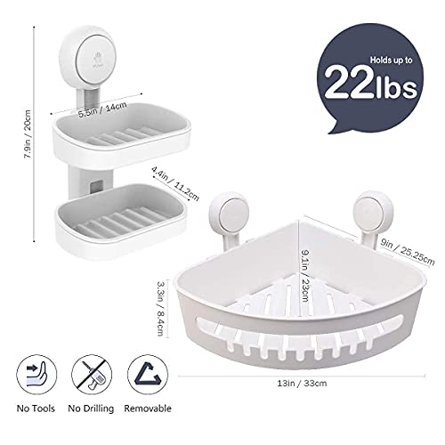 TAILI Bathroom & Kitchen Suction Cup Storage Basket Set Pack of 2 Wall Mounted Organizer for Shampoo,Soap, Conditioner, Shower Caddy Drill-Free with Vacuum Suction Cup for Kitchen & Bathroom