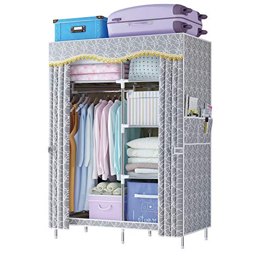 ldab Portable Wardrobe Closet, Bedroom Clothes Closet Storage Organizer with Storage Shelves, Hanging Rack & Side Pockets, 41" L x 18" W x 67" H, Extra Strong and Durable -Grey Pattern