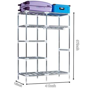 ldab Portable Wardrobe Closet, Bedroom Clothes Closet Storage Organizer with Storage Shelves, Hanging Rack & Side Pockets, 41" L x 18" W x 67" H, Extra Strong and Durable -Grey Pattern