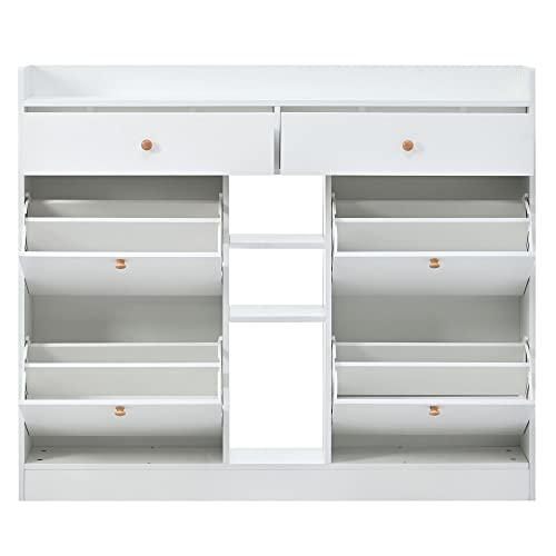 LUMISOL Shoe Cabinet with 4 Flip Drawers for Entryway, 2-Tier Shoe Storage Organizer with Drawers, Freestanding Shoe Rack Storage Organizer, White