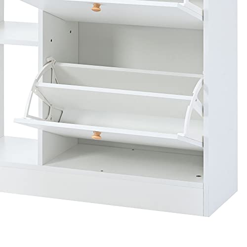 LUMISOL Shoe Cabinet with 4 Flip Drawers for Entryway, 2-Tier Shoe Storage Organizer with Drawers, Freestanding Shoe Rack Storage Organizer, White