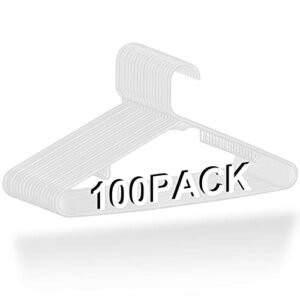 super deal 100 pack white plastic hangers with double hooks for camisole tanks shirts dress standard thick clothes hangers for closet heavy duty for laundry and everyday use