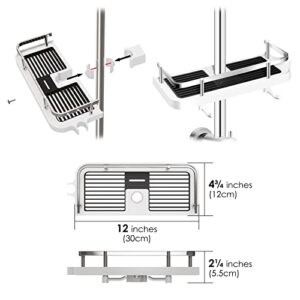 Linkidea Direct Shower Caddy Shelf for 22/24/25 mm Slide Bar, Bathroom Shower Rack Organizer Sponge Holder for Shampoo Soap with Stainless Steel Guardrail and Hanging Hook (White)